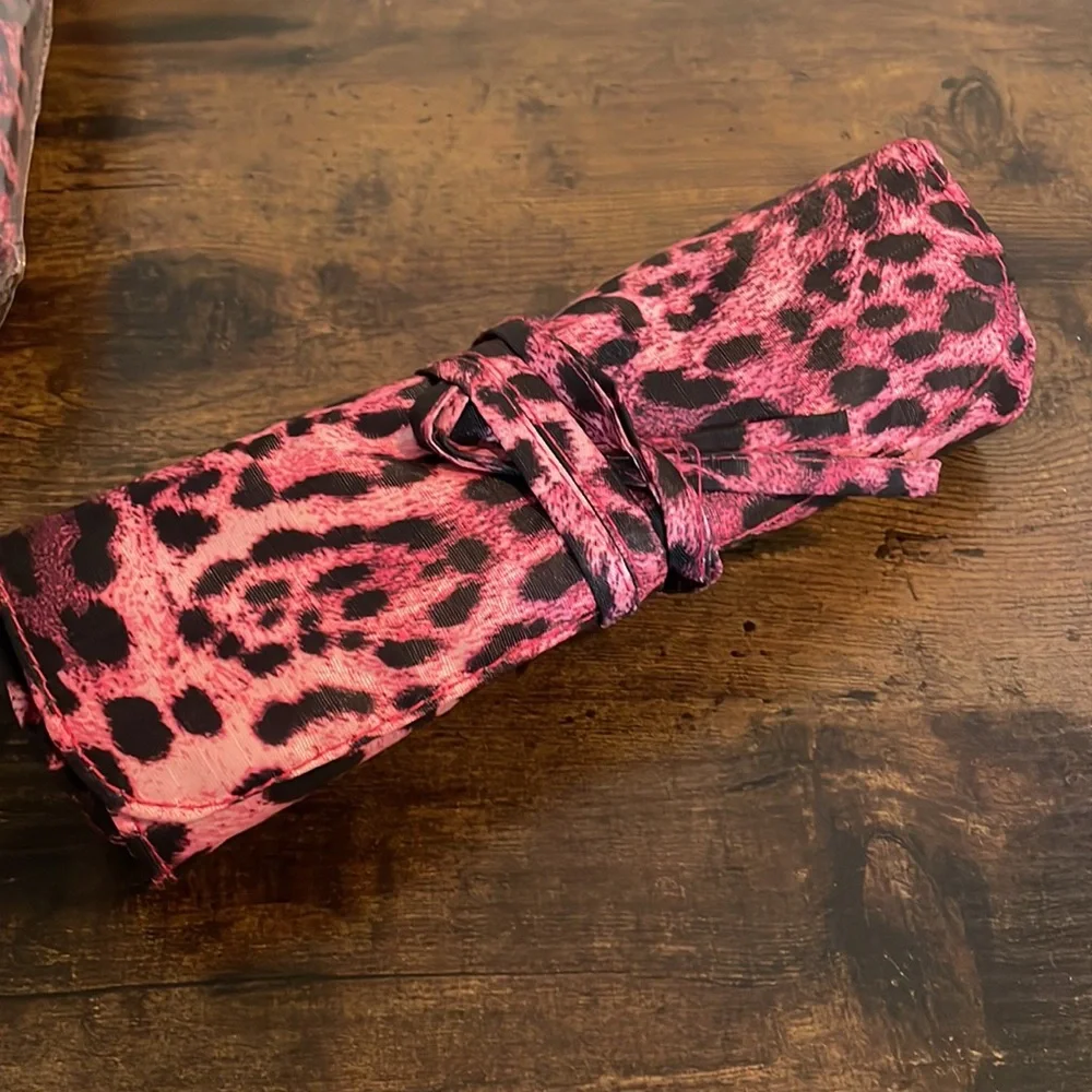 NEW Pink Zebra‎ Print Cosmetic Brush Holder and Bag!